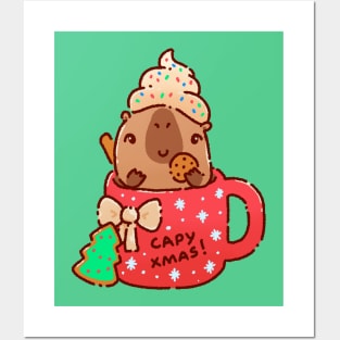 Cute capybara in a xmas mug Posters and Art